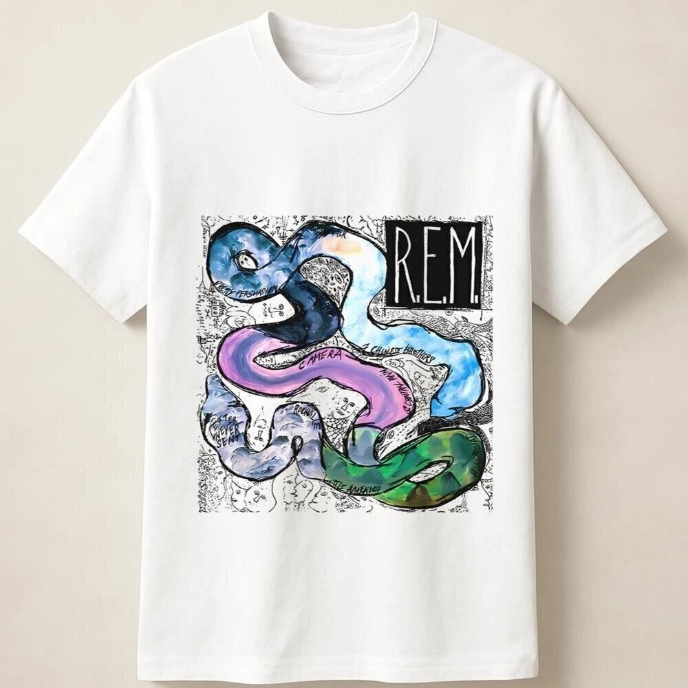 REM Band Colorful Snake Album Art Graphic Retro Look Unisex T Shirt .